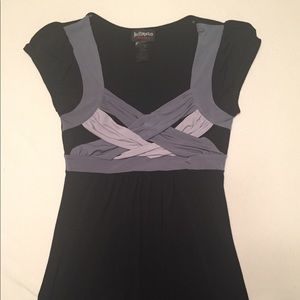 Short sleeve black and gray shirt.